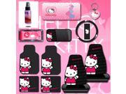 12 Pieces Hello Kitty Car Seat Cover with 4 Rubber Mats License Plate Frame CD Visor Organizer Steering Wheel Cover Large Size Sunshade Key chain and Purpl