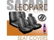 New 12 Pieces Safari Snow Leopard Print Low Back Front Car Seat Covers Rear Bench Cover Seat Belt Covers Steering Wheel Cover and a 2 oz Purple Slice Car Was