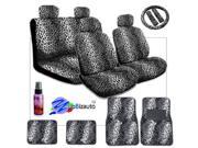 New Yupbizauto Brand Premium Grade Safari Snow Leopard Print Low Back Front Car Seat Covers Rear Bench Cover Seat Belt Covers Steering Wheel Cover 4 Carpet