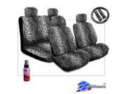 New Yupbizauto Brand Premium Grade Safari Snow Leopard Print Low Back Front Car Seat Covers Rear Bench Cover Seat Belt Covers Steering Wheel Cover and a 2 oz