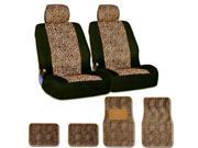 New and Unique YupBizAuto Brand 8 Pieces Safari Cheetah Print Universal Size Car Truck SUV Front Seat Covers and Floor Mat Set High Quality Velour and Mesh Mate