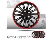 15 14 Spikes Black Hubcap Covers with Red Rim Brand New Set of 4 Pieces 527