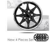15 8 Spikes Black Hubcap Covers with Chrome Rim Brand New Set of 4 Pieces 522