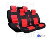 YupBizauto Universal Size Mesh and Synthetic Leather Car Seat Covers Set Complete Front and Rear Covers Black Red