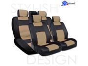 New YupBizauto Brand Sleek and Elegant Design Universal Size Mesh and Synthetic Leather Car Seat Covers Set Complete Front and Rear Covers Black and Tan Color