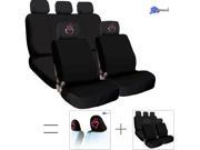 New Interchangeable Embroidery Pink Heart Logo Headrest Covers with Universal Size Low Back Black Color Fabric Car Seat Covers Combo Set