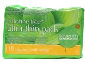 Seventh Generation Chlorine Free Ultra Thin Pads Regular with Wings 18 Pads Case