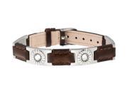 Sabona Jewelry Womens Bracelet Leather Gem Magnetic Silver Brown 262