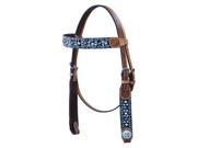 Bar H Equine Western Headstall Two Tone Browband Brown Turq 232681