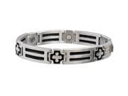 Sabona Jewelry Mens Bracelet Cross Cable Magnetic XL Silver Black 370