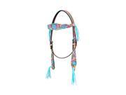 Bar H Equine Western Headstall Painted Floral Fringe Turq 232821 TQ