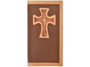 Justin Western Wallet Mens Rodeo Tooled Cross Overlay Brown WJB092