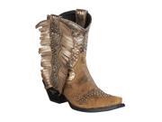 Lane Western Boots Womens Olivia Leather Fringe 9 B Tan Silver LB0279B