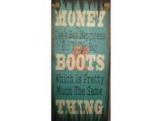Cowboy Signs Wood Wall Hanging Money Happiness Boots Turquoise 8174