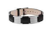 Sabona Jewelry Mens Bracelet Leather Links Magnetic Black Silver 263
