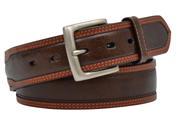 3D Belt Mens Western Overlay Double Stitching Roller 40 Brown Tan 1521