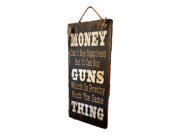 Cowboy Signs Wood Wall Hanging Money Guns Pine Wood Rope Black 8283