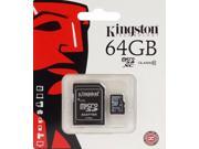 Kingston 64GB 64G MicroSDHC Micro SD XC SDXC Memory Card UHS 1 Class 10 C10 SDXC10 64GB W Adapter Retail Packing