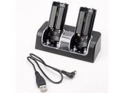 Black Dual Charging Station Stand Charger Dock with USB cable 2 x Battery For Nintendo Wii Remote Controller