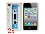 2 pcs Unique Protective Retro Cassette Tape Silicon Case Cover for iPhone 4S 4G White