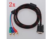 2pcs Gold 1.5m 5ft VGA to 3 RCA Male Audio Video AV Component Cable Adapter HDTV PC