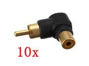 10 X RCA Male to Female M F Audio Video AV Gold Adapter Connector Right Angle 90