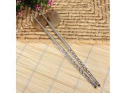 1 Pair Chinese Stylish Non slip Design Chop Sticks Stainless Steel Chopstick