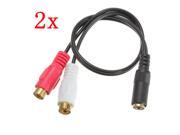 2 pcs 3.5mm Stereo Female Jack To 2 RCA Female Jack Audio Adapter Splitter Cable Cord