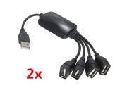 2 pcs Mini High Speed USB 2.0 4 Port HUB Splitter Cable Adapter for Laptop PC Notebook 480Mbps