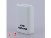2pcs 4800mAh Rechargeable Replacement Battery Pack For Xbox 360 Controller White