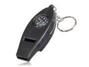 Black 4in1 Mini Survival Tool Thermometer Whistle Compass Magnifier Keychain