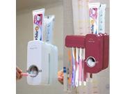 Home Automatic Auto Toothpaste Dispenser Squeezer 5 Toothbrush Holder Family Set Wall Mount Rack Red