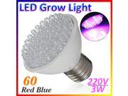 E27 Red Blue 60 LED Plant Grow Light Lamp Bulb Energy Saving Hydroponic 3W 220V