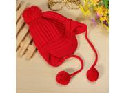 Cute Double Balls Style Girl Boy Baby Toddler Kids Winter Warm Knitted Hat Cap Knitting Wool Crochet Red