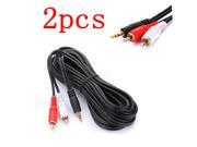 2pcs 15ft 3.5mm Male to 2 RCA Male Audio Adapter Cable Cord for MP3 MP4 PC Ipod