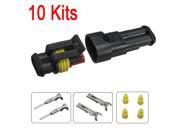 10 Kits 2 Pin Way Sealed Waterproof Electrical Wire Connector Plug Car Auto Set