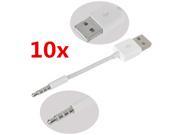 10 pcs USB 3.5mm Charger Data Sync Audio Cable Cord for iPod Shuffle MP3 3 3rd 4th Gen