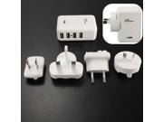 4 Port USB Wall Charger International AC Power Adapter US EU AU UK Plug Home Travel Kit