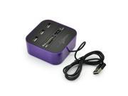 3 Port USB 2.0 Hub and All In One Multi Card Reader Combo for SD MMC M2 MS MP Purple