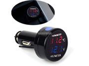 NEW Auto Car 12V LED Digital Display 2 In 1 Dual Volt Meter Thermometer Red Blue