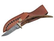 Szco Supplies Damascus Long Horn Hunter Knife DM1011 DAMASCUS