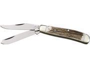 Hen Rooster Knives 212DS Small Trapper Knife with Genuine Deer Stag Handles HRS212DS HEN ROOSTER