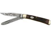 Marbles Outdoors Knives 267 Etched Damascus Series Trapper Pocket Knife with Stag Bone Handles MR267 MARBLES