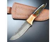 Damascus Knives 1056 Damascus Bowie Fixed Blade Knife with Round Design Black Red Laminate Wood H DM1053