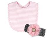 Stephan Baby Bib and Jeweled Flower Headband Gift Set Pink and White Pinstripe 605695