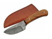 Szco Supplies DM 1080OW Damascus Skinning Knife with Olive Wood Handle DM1080OW