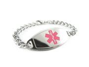 Stainless Steel Medical Alert Bracelet Curb Chain Pink Symbol Curb Chain Free ID Card