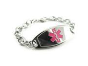 ALZHEIMERS Medical Alert Bracelet Pink O Link Chain Wallet Card Inld PRE ENGRAVED