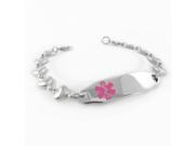 Heart Angina Medical Alert Bracelet HEART CHAIN Pink Symbol Pre Engraved