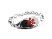 Stainless Steel Medical Alert Bracelet O link Chain Red Symbol Curb Chain Free ID Card